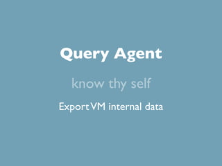 Query Agent
  know thy self
Export VM internal data
 