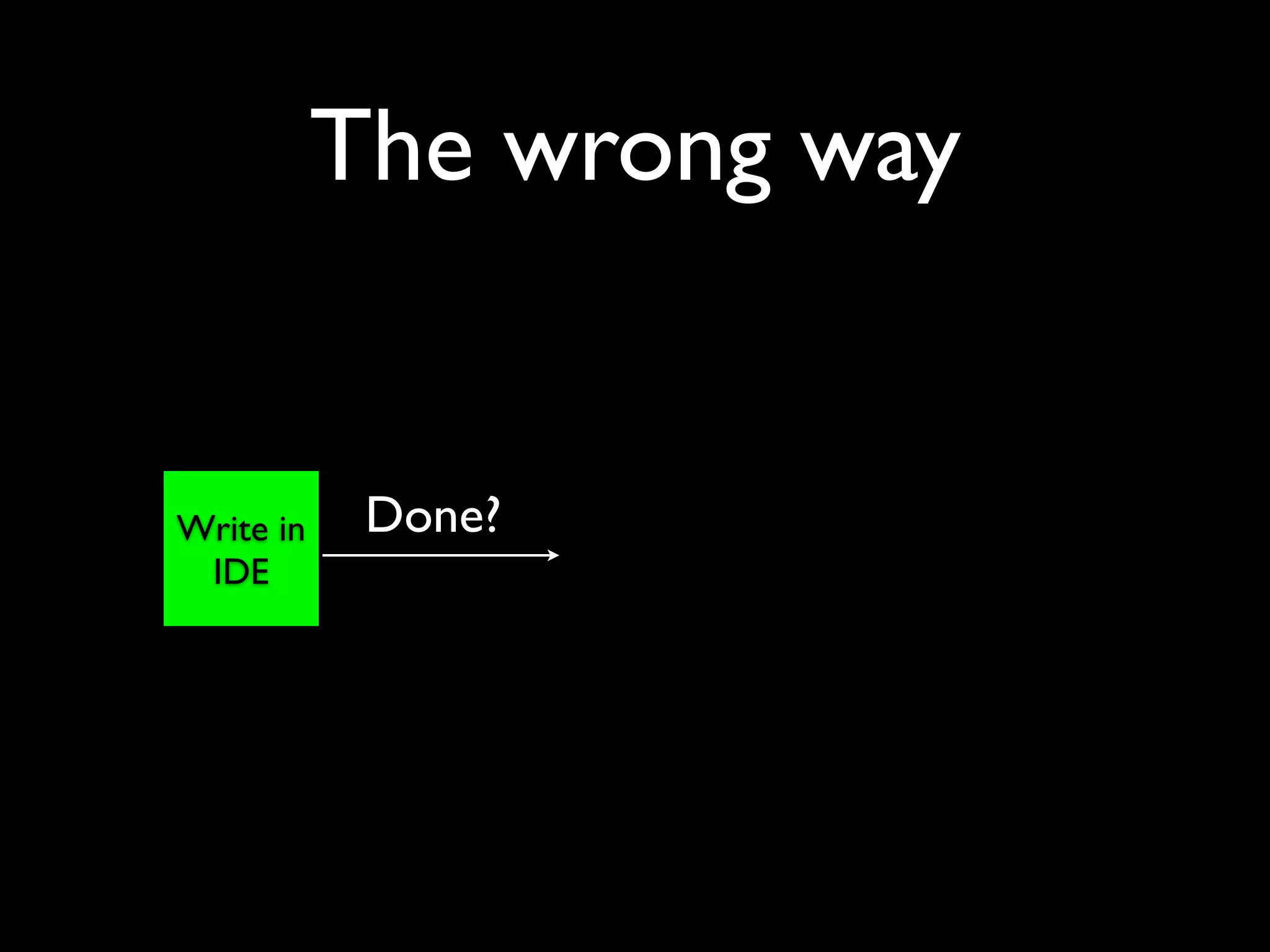 The wrong way


Write in    Done?
 IDE
 