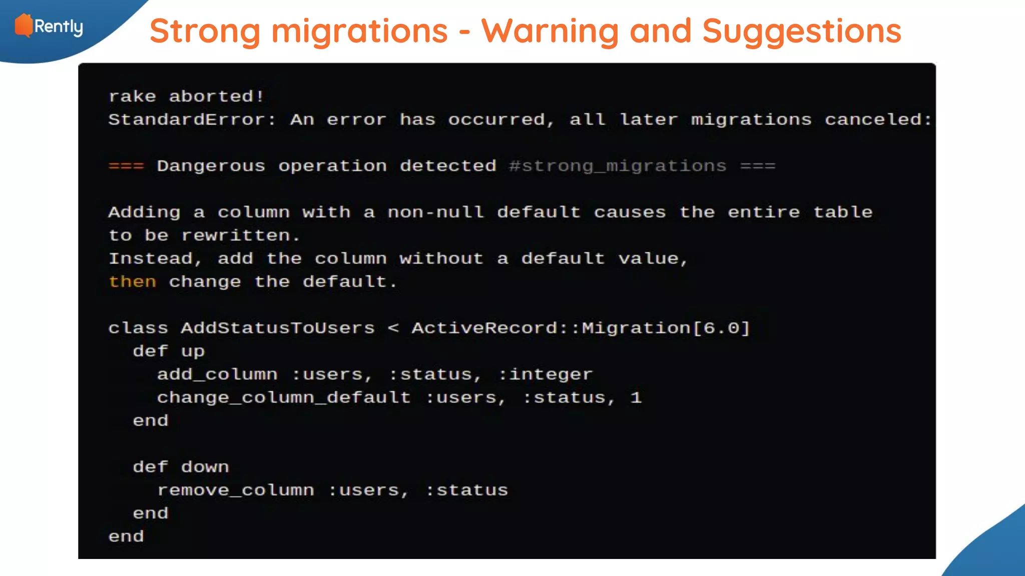 Strong migrations - Warning and Suggestions 