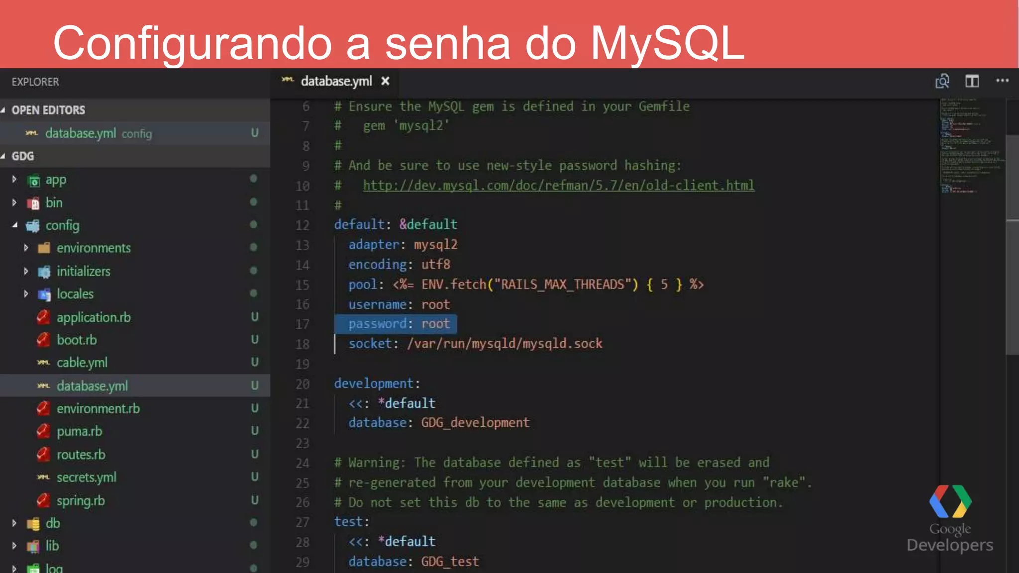 Configurando a senha do MySQL 
