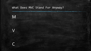 What Does MVC Stand For Anyway?
M
V
C
 