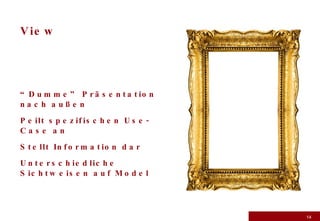 View “ Dumme” Präsentation nach außen Peilt spezifischen Use-Case an Stellt Information dar Unterschiedliche Sichtweisen auf Model 