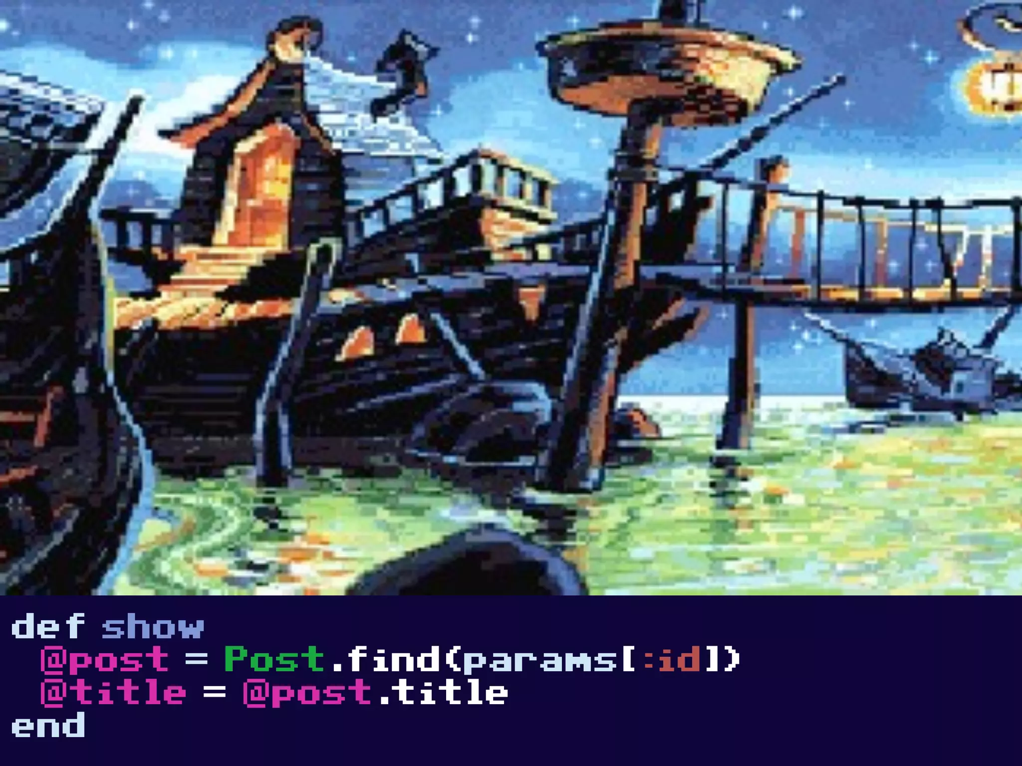 def show
 @post = Post.find(params[:id])
 @title = @post.title
end
 