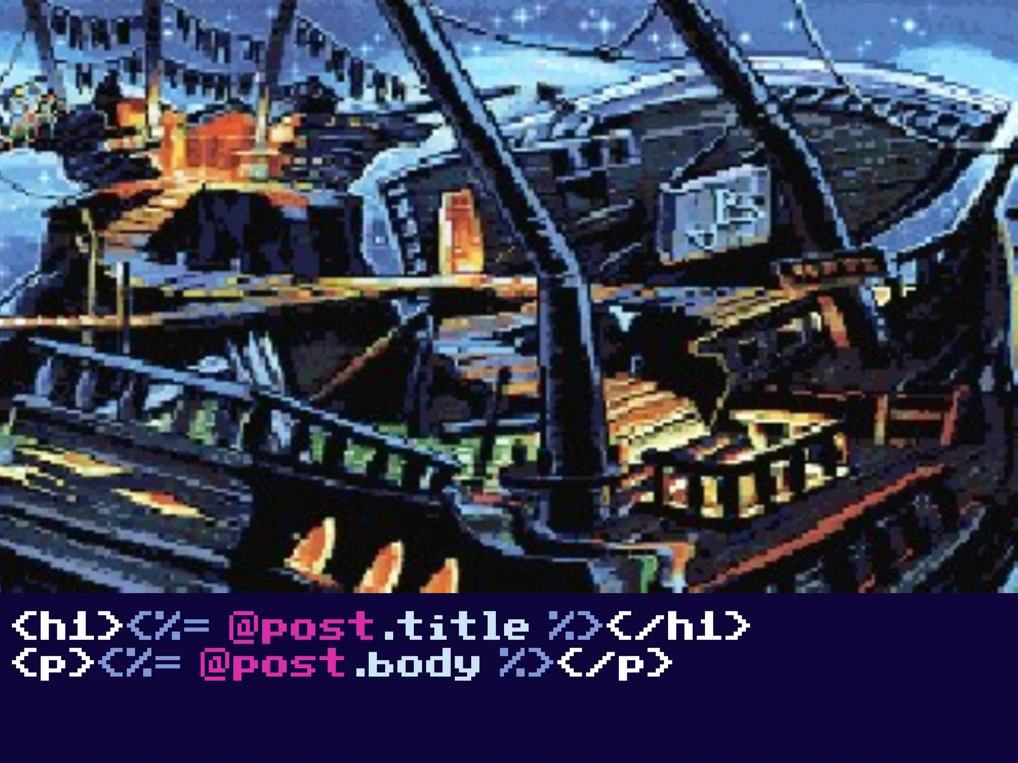 <h1><%= @post.title %></h1>
<p><%= @post.body %></p>
 