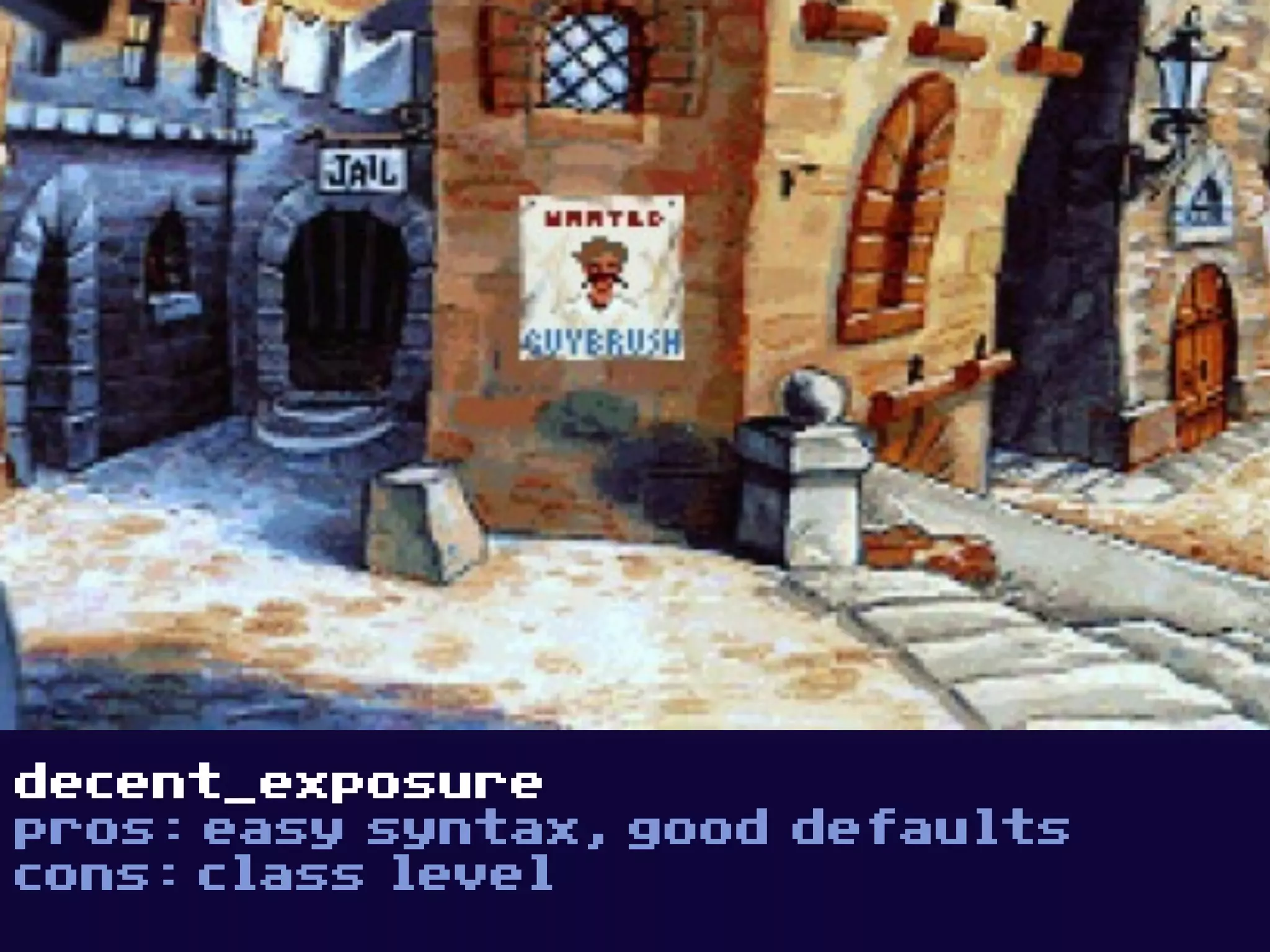 decent_exposure
pros: easy syntax, good defaults
cons: class level
 