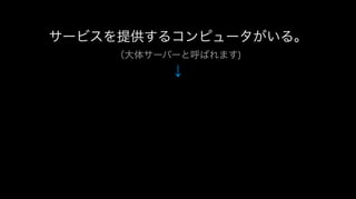 サービスを提供するコンピュータがいる。
（大体サーバーと呼ばれます)
↓
 