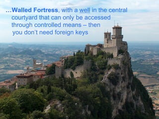 …Walled Fortress, with a well in the central
 courtyard that can only be accessed
 through controlled means – then
  you don’t need foreign keys
 