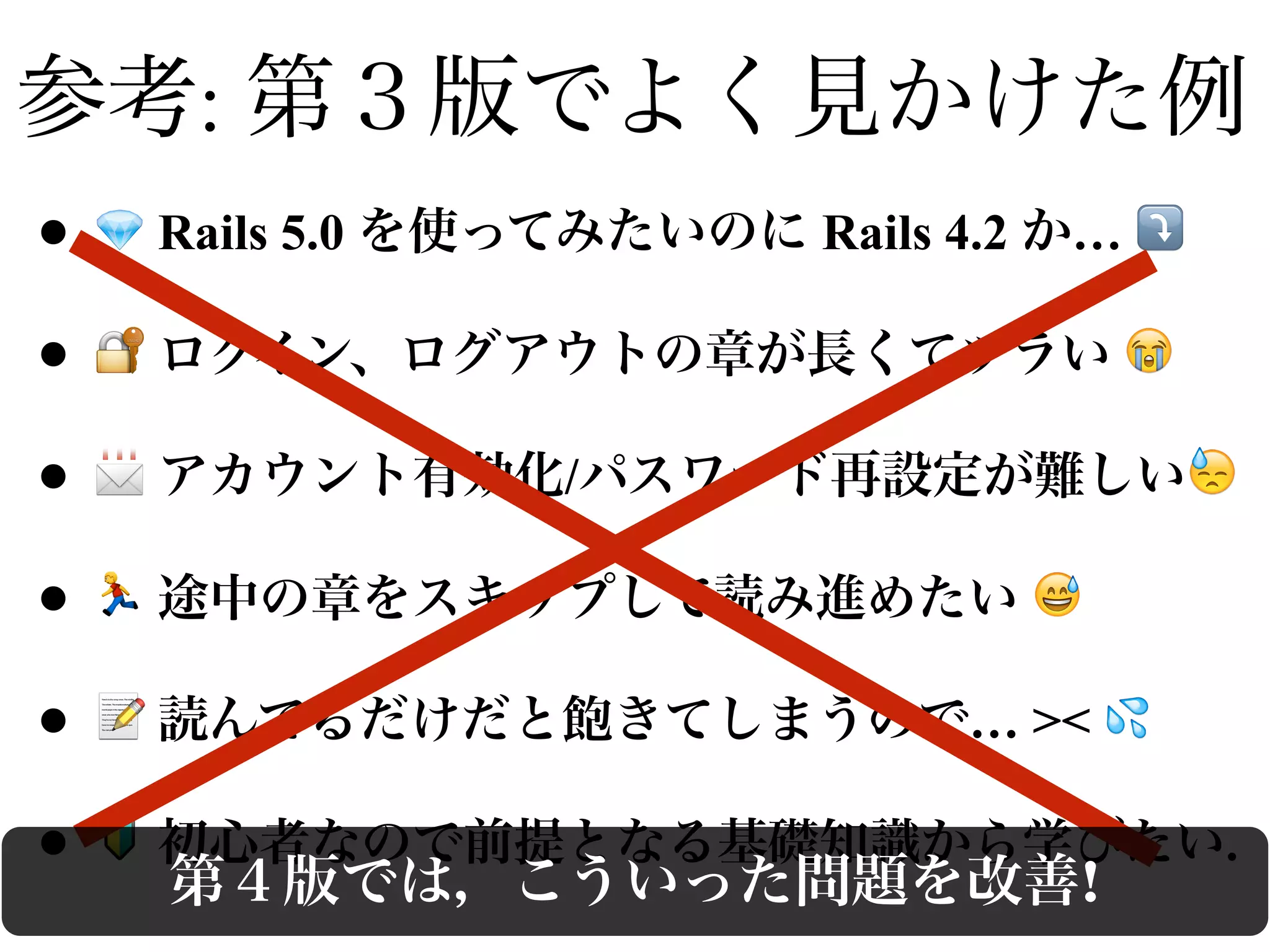 • 💎 Rails 5 Rails 4.2 … ⤵
• 🔐 😭
• 📨 / 😓
• 🏃 😅
• 📝 … >< 💦
• 🔰 .
:
!