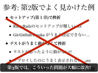 • ( )
• Ruby/Rails orz
• Git/GitHub/Heroku …
•
• !!
• …orz
=>
:
3 !