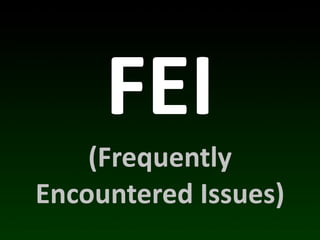 FEI
    (Frequently	
  
Encountered	
  Issues)
 