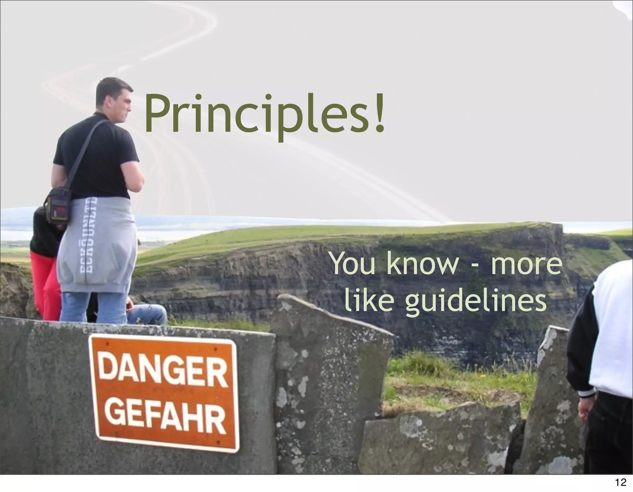 Principles!

        You know - more
         like guidelines




                           12
 