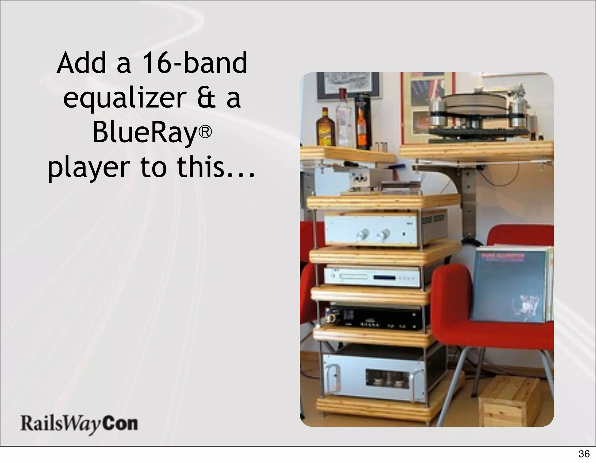 Add a 16-band
 equalizer & a
   BlueRay
player to this...




                    36
 