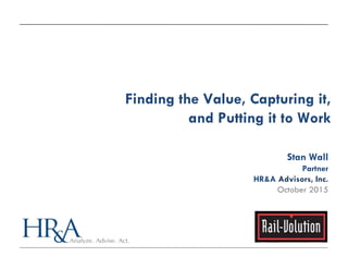 Finding the Value, Capturing it,
and Putting it to Work
Stan Wall
Partner
HR&A Advisors, Inc.
October 2015
 