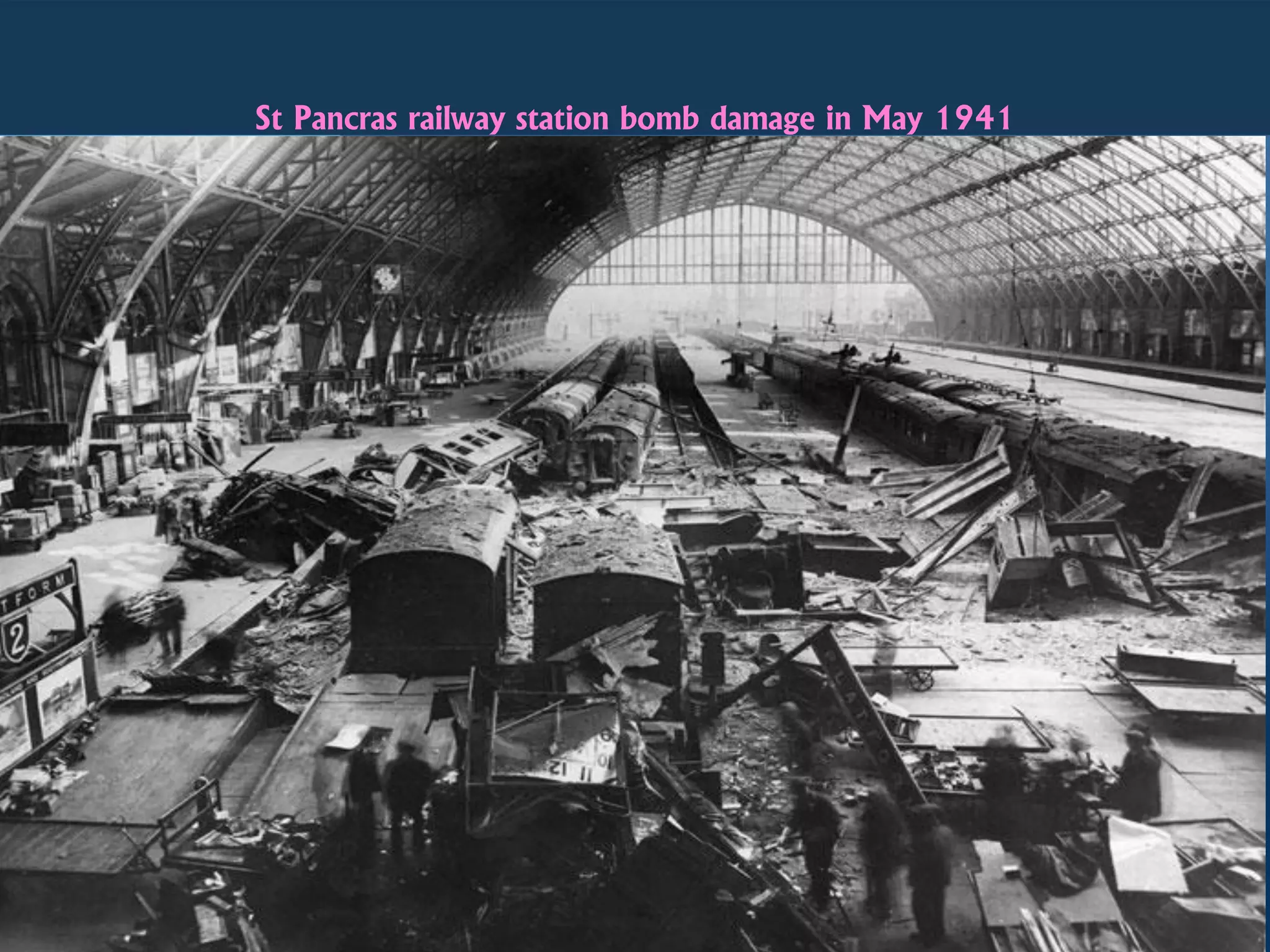 St Pancras railway station bomb damage in May 1941
 