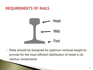  Rails should be designed for optimum nominal weight to
provide for the most efficient distribution of metal in its
various components
18
 