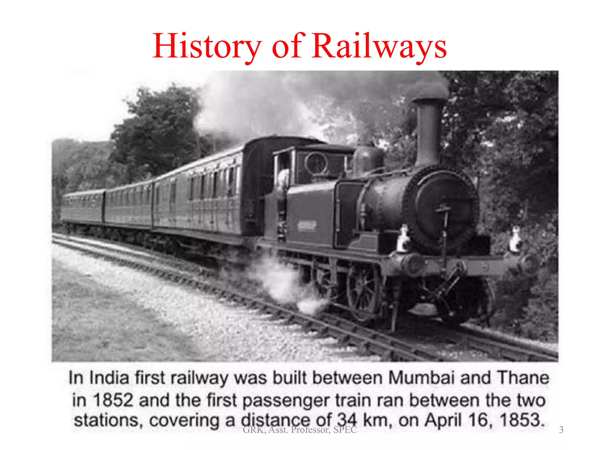 History of Railways
3GRK, Asst. Professor, SPEC
 