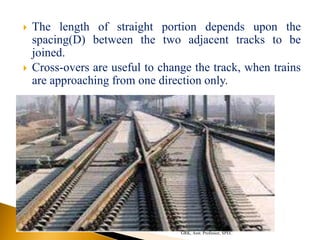  The length of straight portion depends upon the
spacing(D) between the two adjacent tracks to be
joined.
 Cross-overs are useful to change the track, when trains
are approaching from one direction only.
GRK, Asst. Professor, SPEC
 