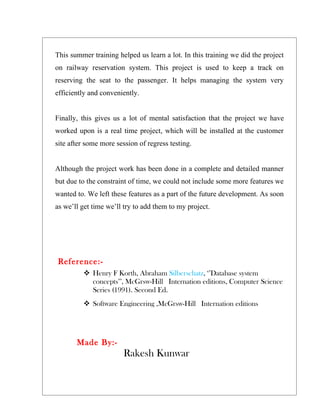 Railway Reservation Documentation | RTF