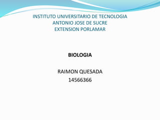 INSTITUTO UNIVERSITARIO DE TECNOLOGIA
ANTONIO JOSE DE SUCRE
EXTENSION PORLAMAR
BIOLOGIA
RAIMON QUESADA
14566366
 