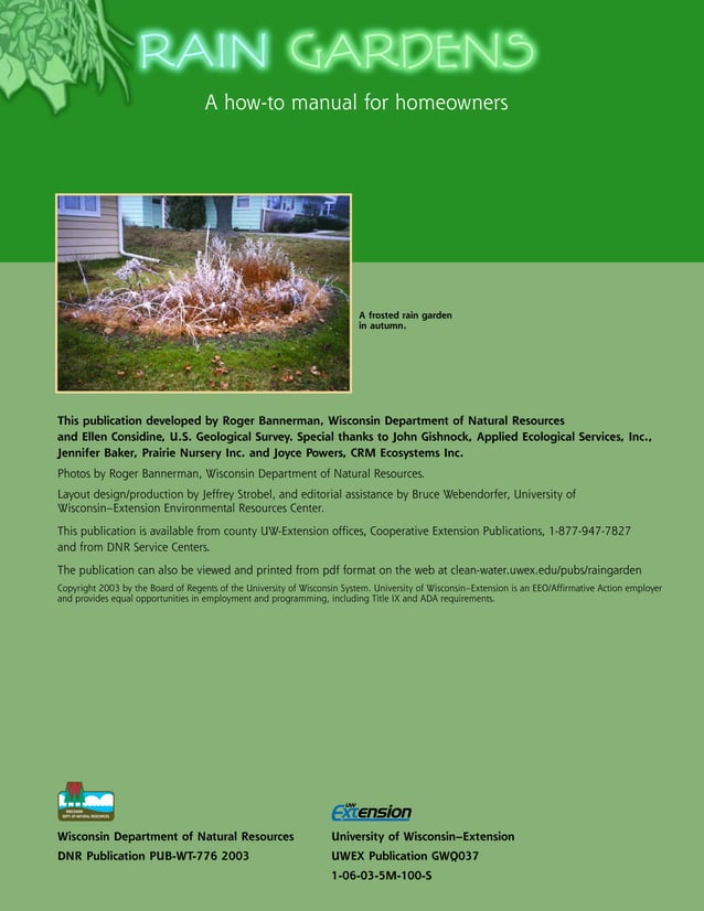Wisconsin Rain Gardens A How to Manual for Homeowners