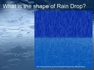 What is the shape of Rain Drop? http://www.es.jamstec.go.jp/esc/research/Perception/g_stills/rainfall.jpg 