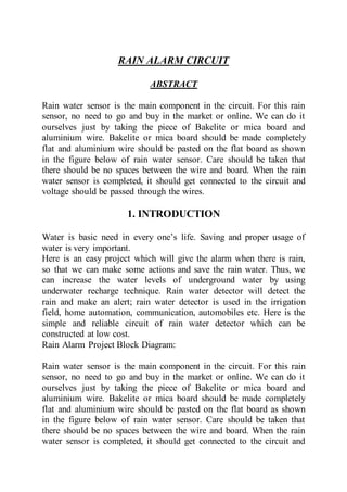 Rain Alarm Using 555 Timer IC with Report | DOCX
