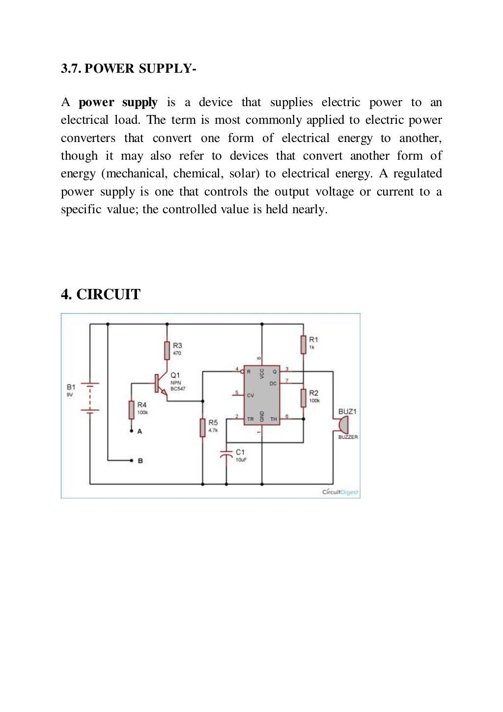 Rain Alarm Using 555 Timer IC with Report