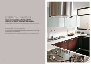 Moderna, rigorosa e funzionale, con le caratteristiche ante
     a telaio la cucina Rainbow porta con sé alcune tracce della
     tradizione. La scelta di abbinare elementi e tonalità contrastanti
     (pensili a vetro e basi in legno, il Rovere Moro delle ante e il
     bianco del piano Quarz, soluzioni innovative e moduli classici)
     rende molto elegante e davvero unico l’ambiente cucina.

     Modern, streamlined and functional, with its distinctive framed
     doors the Rainbow kitchen still incorporates a touch of tradition.
     The decision to combine contrasting units and colours (glass-fronted
     wall units and wooden base units, the Dark Oak of the doors and the
     white of the Quarz worktop, innovative concepts and conventional
     modules) makes this kitchen very elegant and truly unique.

     Moderne, rigoureuse et fonctionnelle, habillée des
     caractéristiques portes avec cadre, la cuisine Rainbow renferme
     en elle quelques traces de la tradition. Le choix d’éléments et
     de tonalités contrastants (des hauts vitrés et des bas en bois, le
     Chêne Foncé des portes et le blanc du plan Quarz, des solutions
     innovantes et des modules classiques) font de la cuisine
     Rainbow une pièce élégante et unique.

     Trotz ihres modernen, funktionalen Charakters weist die
     Rainbow mit den charakteristischen Rahmenfronten einige
     traditionelle Elemente auf. Der gelungenen Kombination von
     kontrastierenden Elementen und Farben (Vitrinenoberschränke
     und Holz-Unterschränke, Fronten in Eiche Dunkel und eine
     Arbeitsplatte in weißem Quarz, innovative Lösungen und
     klassische Module) verdankt sie ihre einzigartige Eleganz und
     ihr exklusives Flair.

     Moderna, sobria y funcional, la cocina Rainbow con sus
     características puertas enmarcadas trae consigo algunos
     vestigios del pasado. La elección de combinar elementos y
     tonalidades contrastantes, como los muebles de pared de cristal
     con las bases de madera, el Roble Oscuro de las puertas con
     el blanco de la encimera de Quarz y propuestas innovadoras
     con módulos clásicos, da un aspecto muy elegante y realmente
   único al ambiente de cocina.                                           
 