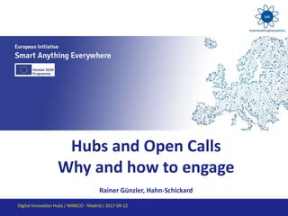Hubs and Open Calls
Why and how to engage
Rainer Günzler, Hahn-Schickard
Digital Innovation Hubs / MINECO - Madrid / 2017-09-22
 