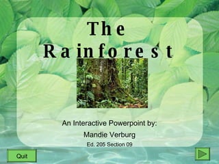 The Rainforest An Interactive Powerpoint by: Mandie Verburg Ed. 205 Section 09 Quit 