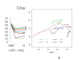 0
10
20
30
40
50
60
70
1967 1974 1981 1988 1995
Changes of species numbers
from 1967 to 1997
P1 P2 P3 P4 P5 P6 P7 P8
9
 