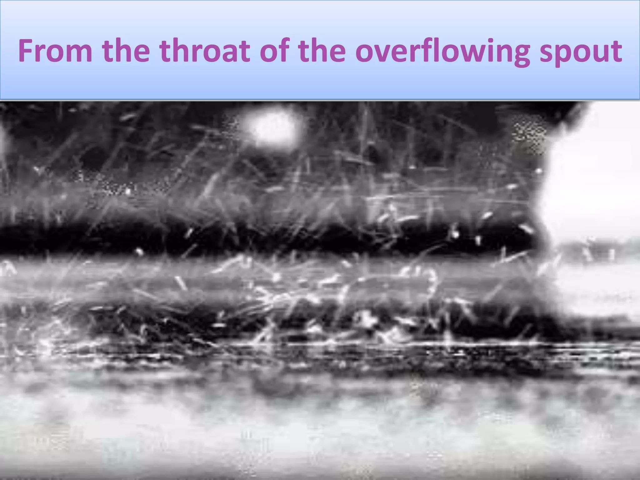 From the throat of the overflowing spout
 