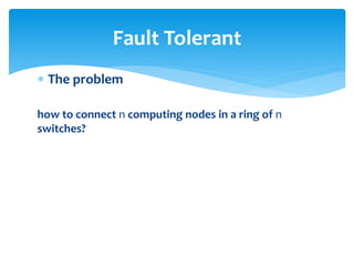  The problem
how to connect n computing nodes in a ring of n
switches?
Fault Tolerant
 