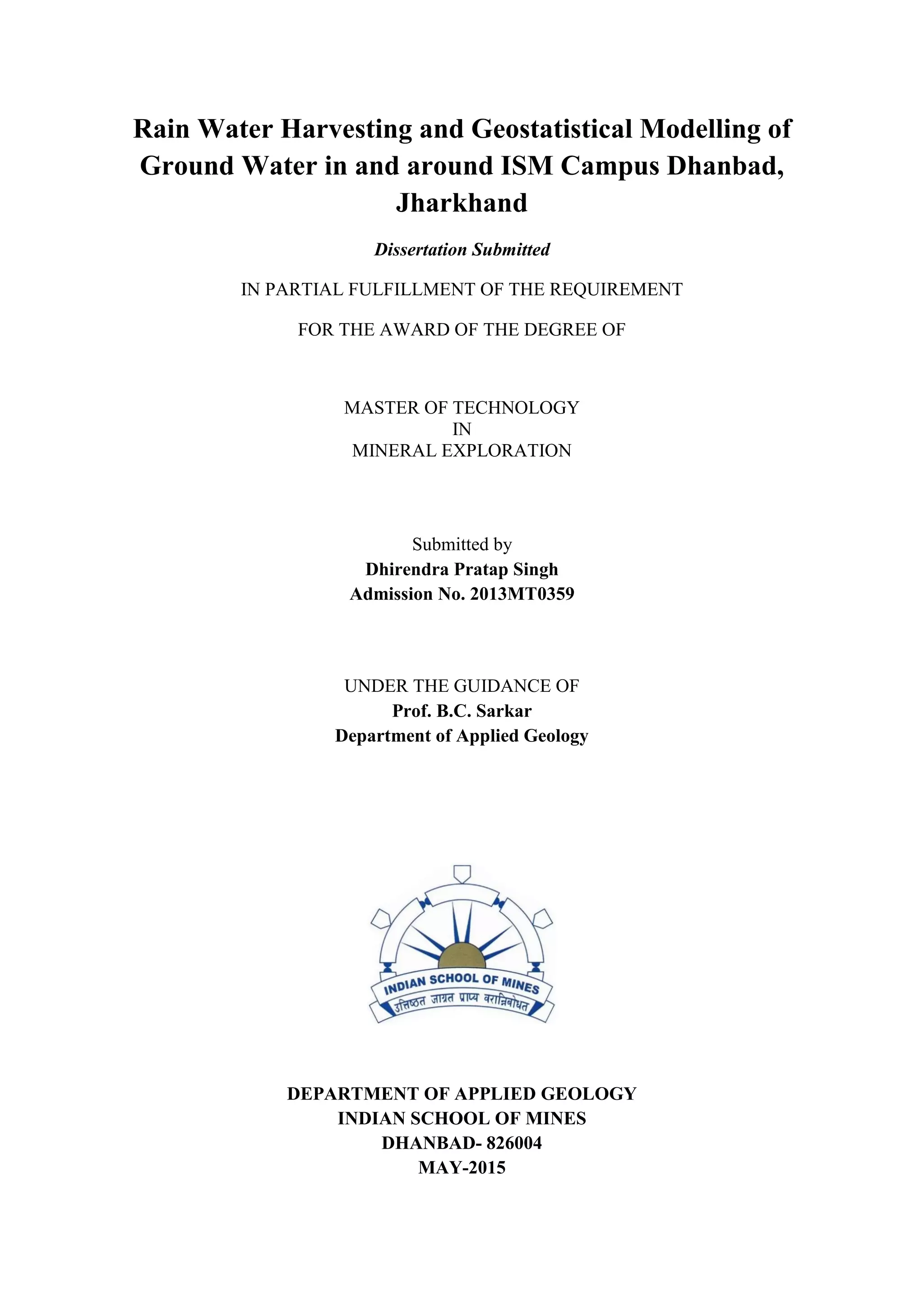 Rain Water Harvesting and Geostatistical Modelling of Ground Water in ...