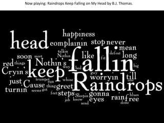 Now playing: Raindrops Keep Falling on My Head by B.J. Thomas. 