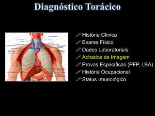  História Clínica
 Exame Físico
 Dados Laboratoriais
 Achados de Imagem
 Provas Específicas (PFP, LBA)
 História Ocupacional
 Status Imunológico
 
