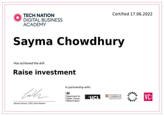 Certified	17.06.2022
Sayma	Chowdhury
Raise	investment
 