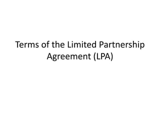 Terms Of A Gp Lp Fund Structure