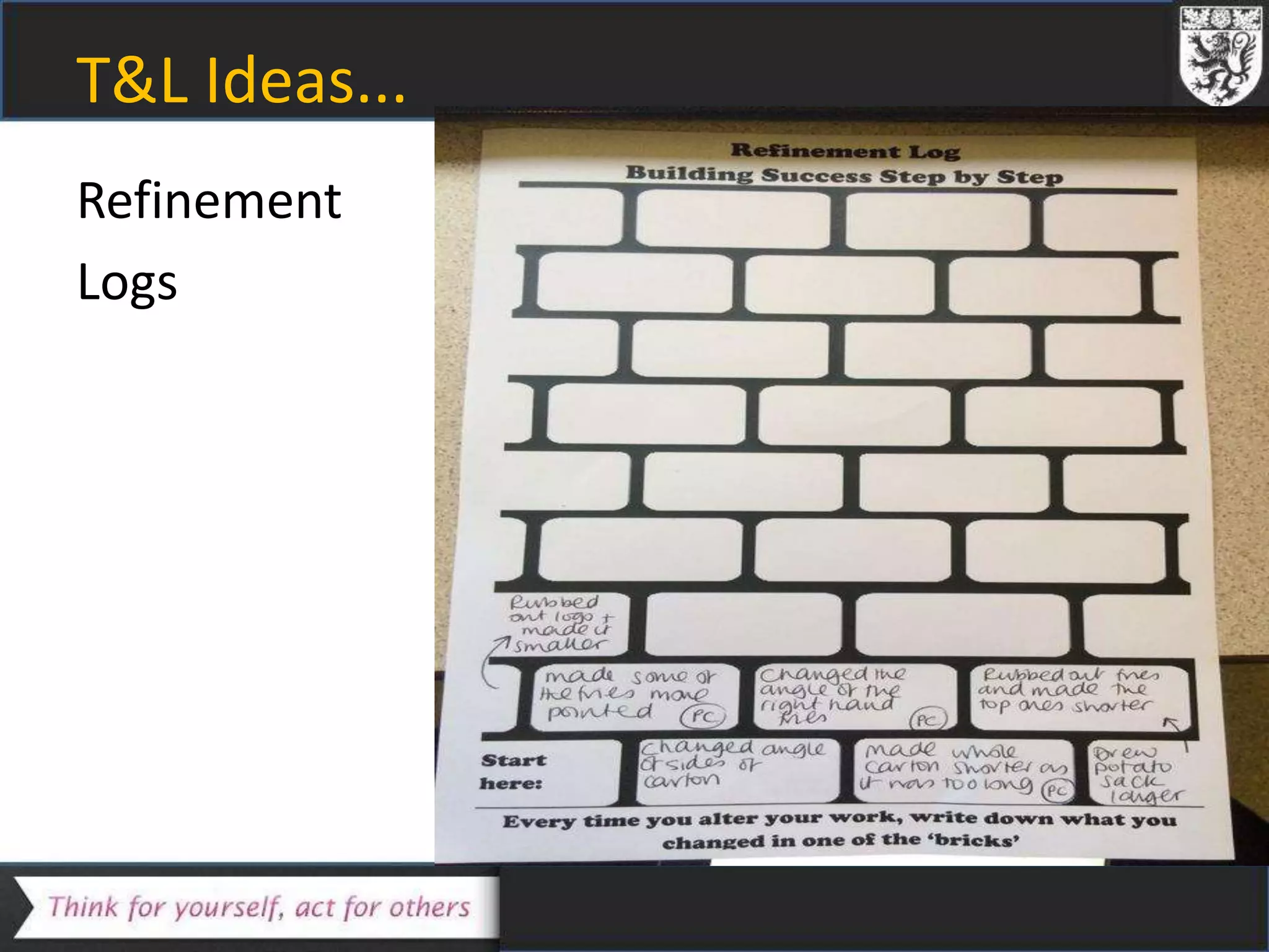 T&L Ideas...
Refinement
Logs
 