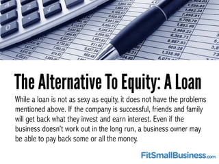 The Alternative To Equity: A Loan 
While a loan is not as sexy as equity, it does not have the problems 
mentioned above. ...