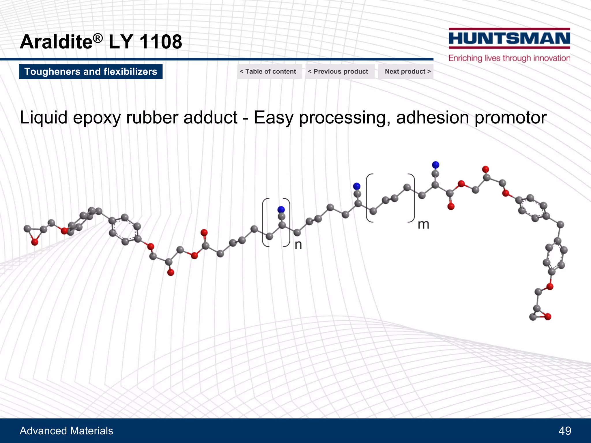 Advanced Materials 49
Aradur® 1167, Aradur® 3123
Accelerators for anhydride cure: Aradur® 3123 and Aradur® 1167
Latency comparison vs. methyl imidazole
Viscosity build-up, time to reach 1 000 Pa.s
100 parts Araldite® GY 250 (BisA-diglycidyl ether) + 90 parts Aradur® 917 (MTHPA) + 3 parts accelerator
Viscosity build-up measured with plate / plate dynamic viscosimeter
Next product >Specialty hardeners and accelerators < Previous product< Table of content
 