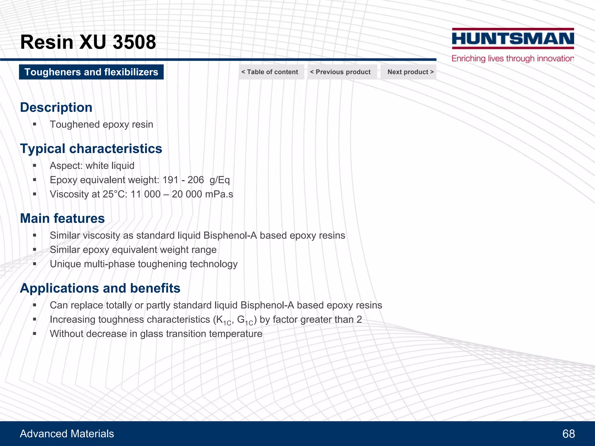 Advanced Materials 68
Flexibilizer DY 965
Thermal and mechanical properties of 1K- epoxy adhesive
Effect of flexibilizer DY 965, XB 3333 and Araldite® DY 1186
Next product >Tougheners and flexibilizers < Previous product< Table of content
Epoxy resin formulated with Flexibilizer (10 wt%) and CTBN- epoxy adduct (27 wt%), cured with DICY hardener
Flexural modulus: Curing: 30 min at 150ºC + 30 min at 160ºC
Lap shear strength: Curing: 30 min at 180°C - Substrate : aluminum sandblasted - Soaking time : 15 min - 5 samples measured at 23ºC
 