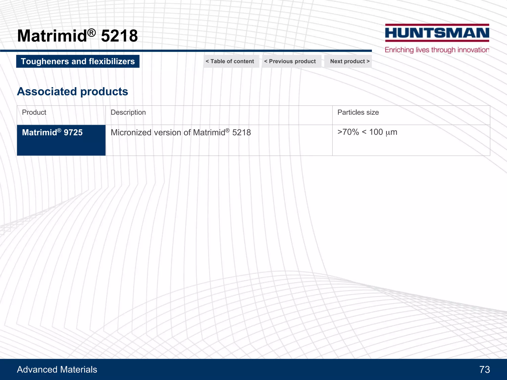 Advanced Materials 73
Tactix® 695
Next product >Tougheners and flexibilizers
Single phase toughened and self reactive epoxy resin
< Previous product< Table of content
 