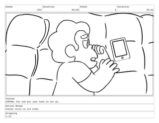 Scene
004
Duration
00:08
Panel
4
Duration
00:02
Dialog
STEVEN: For now you just have to let go.
Action Notes
Steven rolls on his side.
Slugging
3.12
 