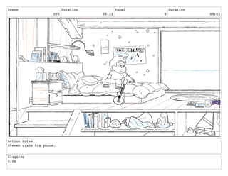 Scene
005
Duration
00:22
Panel
5
Duration
00:02
Action Notes
Steven grabs his phone.
Slugging
0.06
 