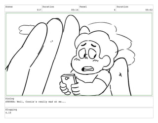Scene
017
Duration
00:14
Panel
6
Duration
00:02
Dialog
STEVEN: Well, Connie's really mad at me...
Slugging
4.10
 
