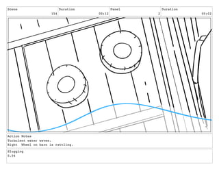 Scene
154
Duration
00:12
Panel
2
Duration
00:02
Action Notes
Turbulent water waves.
Right Wheel on barn is rattling.
Slugging
0.04
 