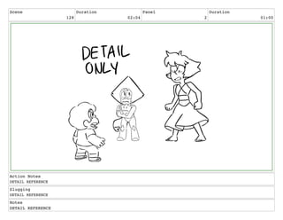Scene
128
Duration
02:04
Panel
2
Duration
01:00
Action Notes
DETAIL REFERENCE
Slugging
DETAIL REFERENCE
Notes
DETAIL REFERENCE
 