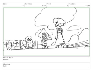 Scene
147
Duration
01:00
Panel
1
Duration
01:00
Action Notes
sunset.
Slugging
2.14
 