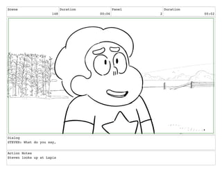 Scene
148
Duration
00:06
Panel
2
Duration
00:02
Dialog
STEVEN: What do you say,
Action Notes
Steven looks up at Lapis
 